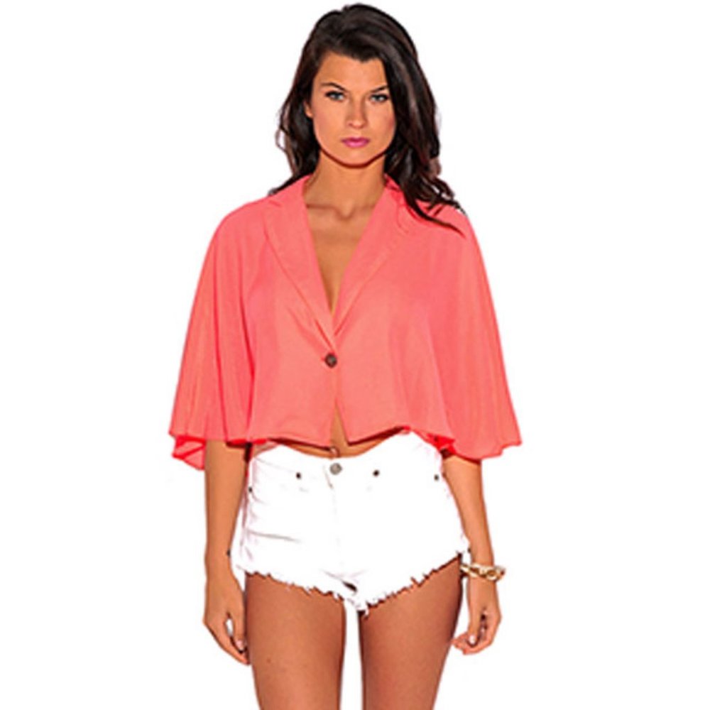 Neon Poncho Cape Blazer Collar Crop Top